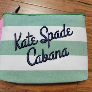 Kate Spade New York Cabana Green and White Striped Zippered Pouch NWT